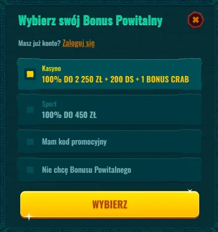 formularz rejestracyjny Casino Spinanga 