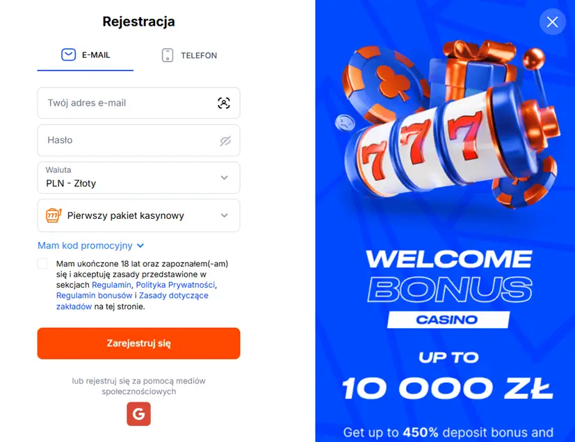 Formularz rejestracji w VulkanSpiele