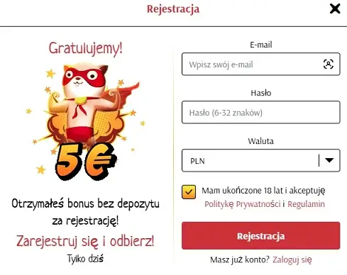 SuperCat casino z Blik i 5 euro bez depozytu